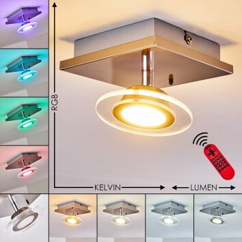 Marsen Lampa Sufitowa LED Nikiel matowy, 1-punktowy, Zdalne sterowanie, Zmieniacz kolorów