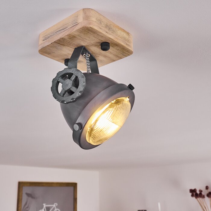 Herford Lampa Sufitowa Szary, Jasne drewno, 1-punktowy