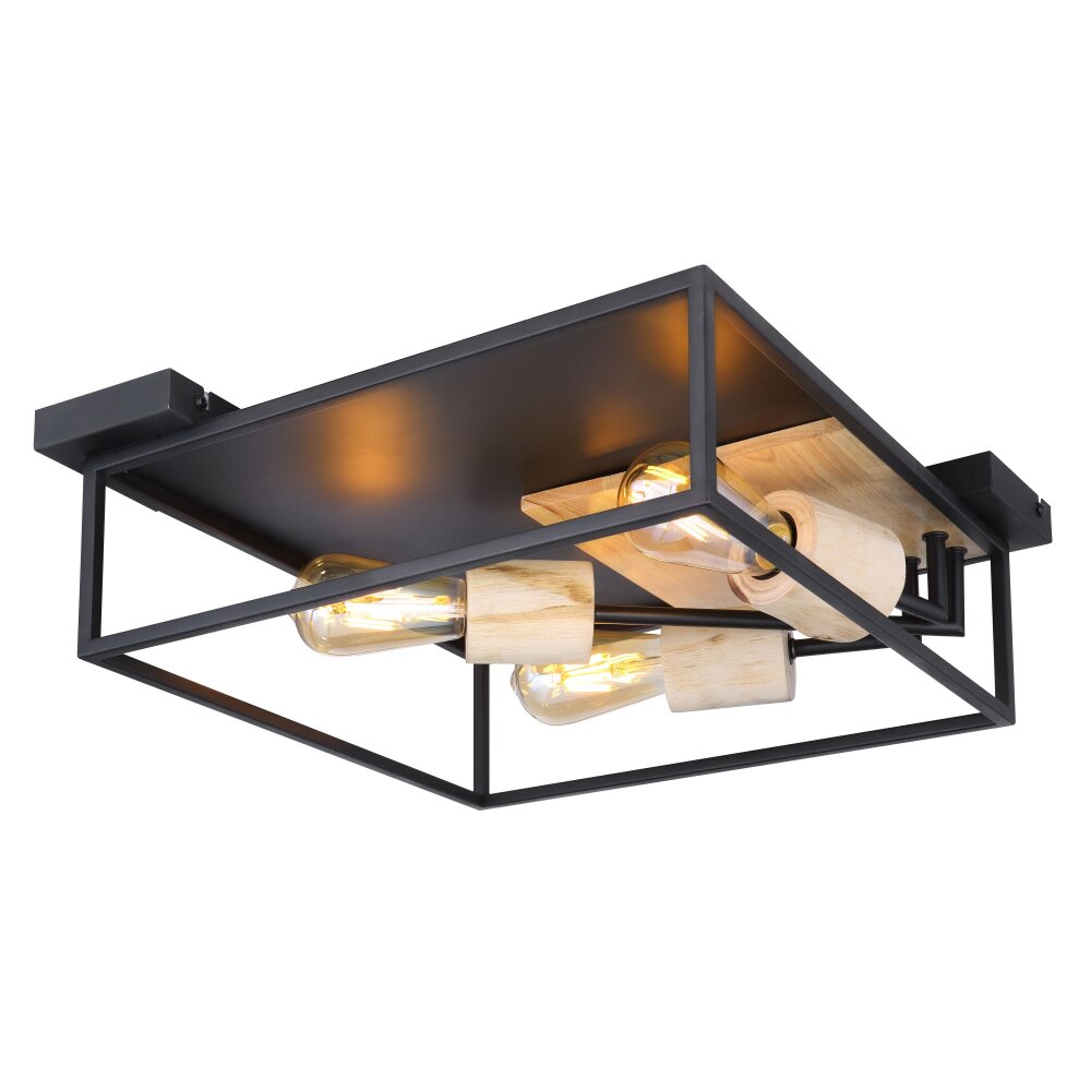 Globo HAGAR Lampa Sufitowa Jasne drewno, Czarny, 3-punktowe main product photo