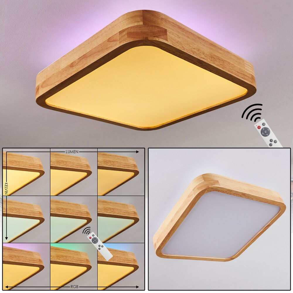 Batamoto Lampa Sufitowa LED Jasne drewno, Biały, 2-punktowe, Zdalne sterowanie, Zmieniacz kolorów main product photo