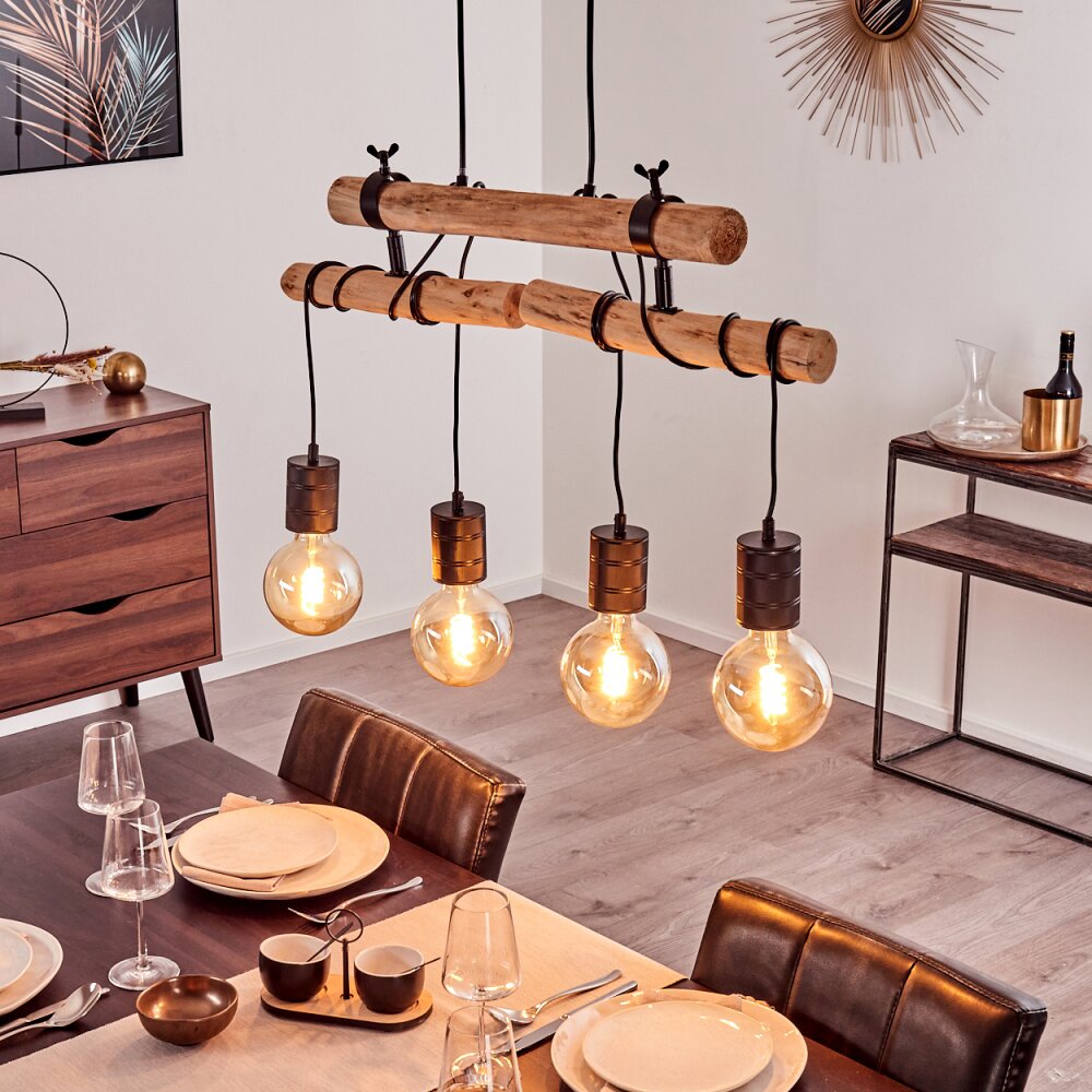 Ajaccio Lampa Wisząca Jasne drewno, Czarny, 4-punktowe main product photo