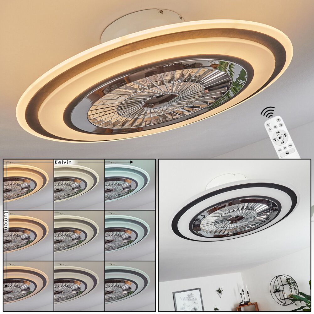 Terradura wentylator sufitowy LED Chrom, Czarny, Biały, 1-punktowy, Zdalne sterowanie main product photo