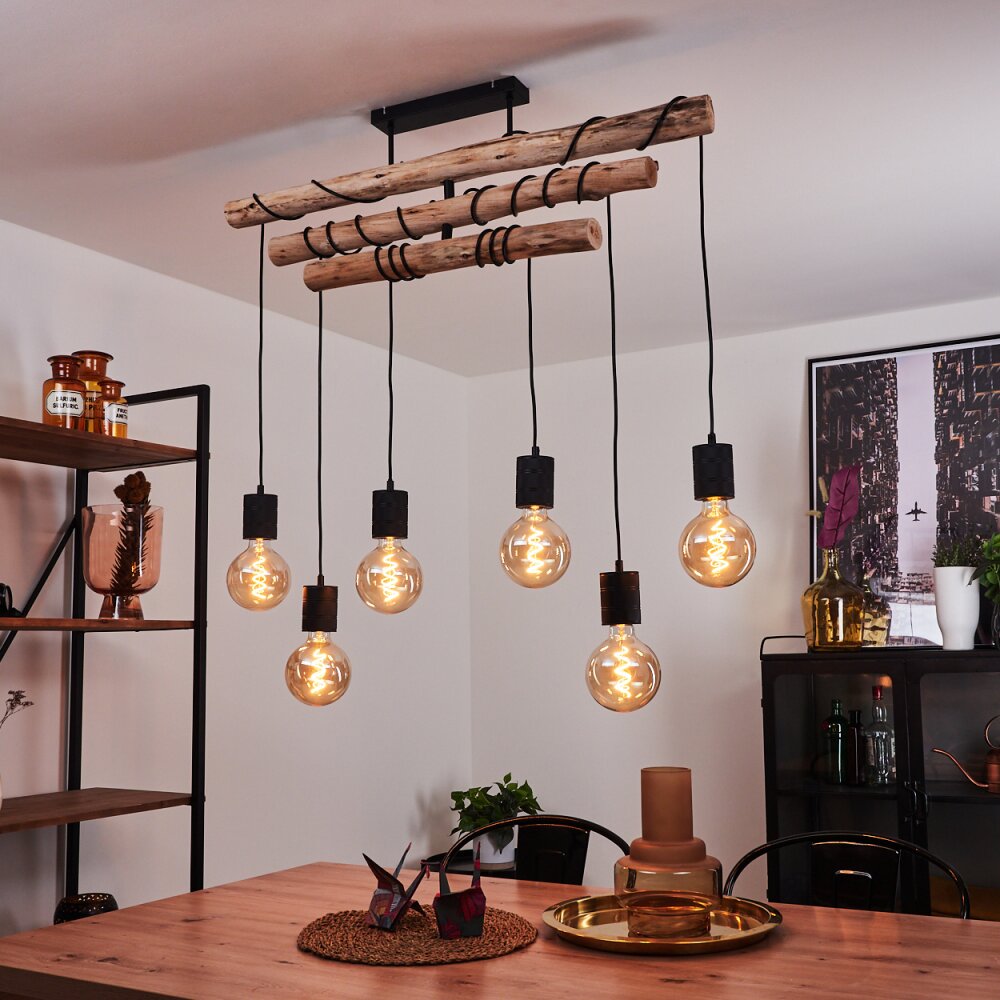 Ajaccio Lampa Sufitowa Jasne drewno, Czarny, 6-punktowe main product photo