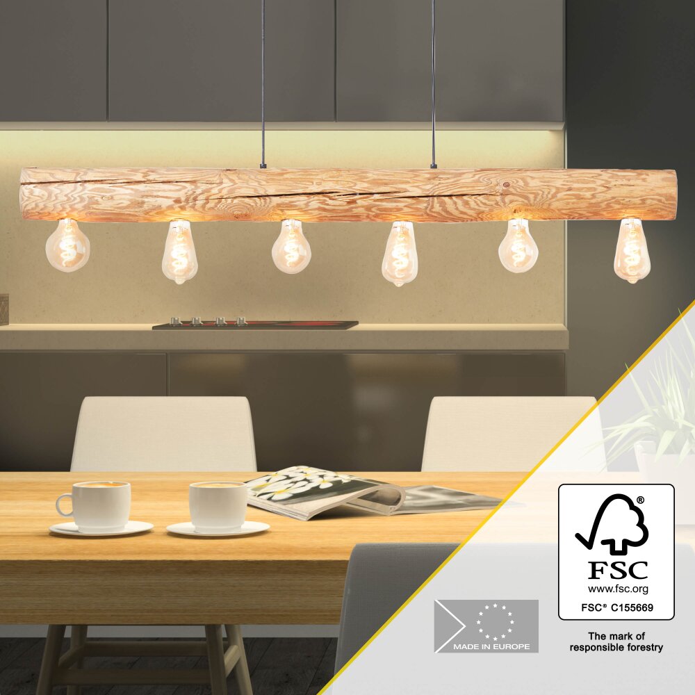 Brilliant Trabo Lampa Wisząca Jasne drewno, Czarny, 6-punktowe main product photo