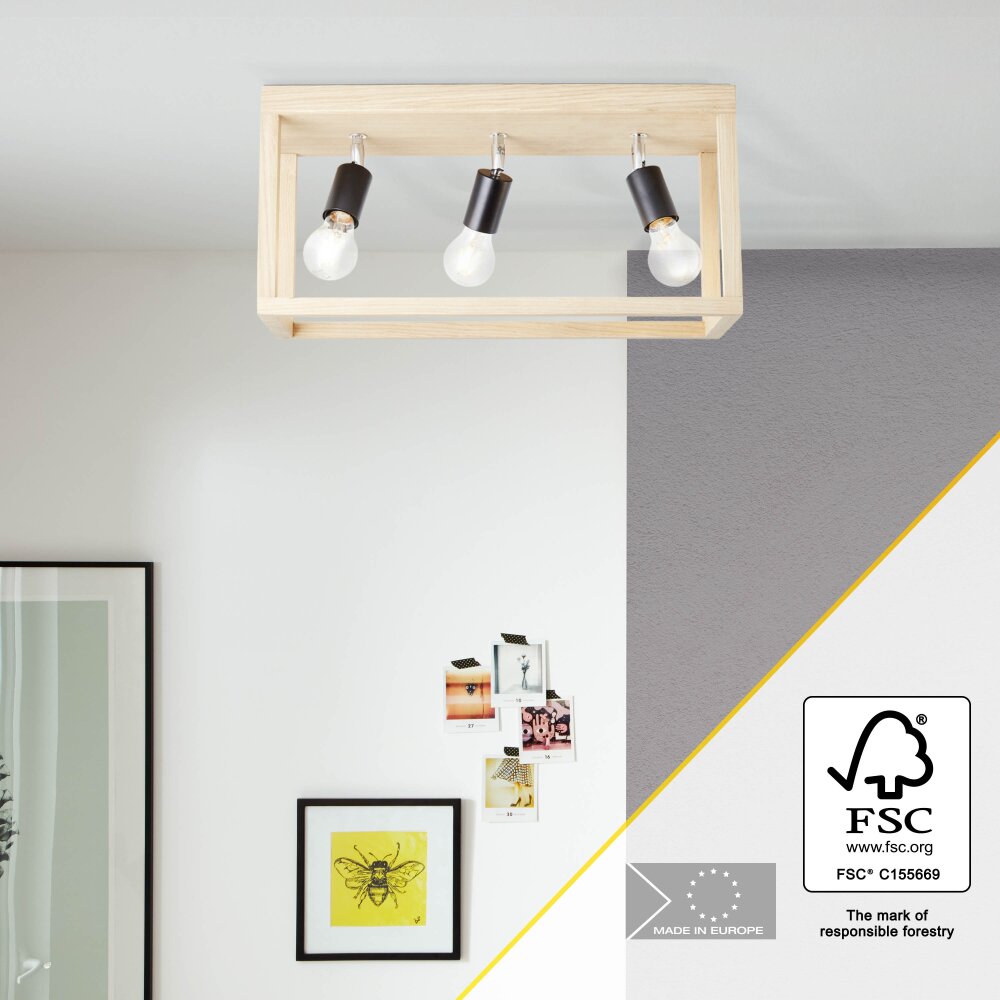 Brilliant Nerea Lampa Sufitowa Jasne drewno, Czarny, 3-punktowe main product photo