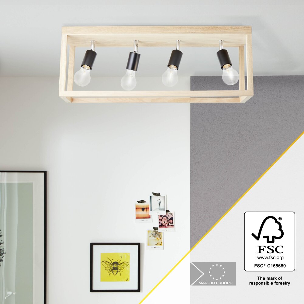 Brilliant Nerea Lampa Sufitowa Jasne drewno, Czarny, 4-punktowe main product photo