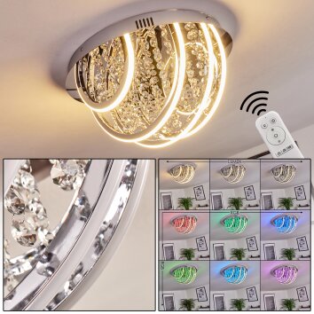 Toirano Lampa Sufitowa LED Chrom, Efekt brokatowy, Srebrny, Biały, 2-punktowe, Zdalne sterowanie, Zmieniacz kolorów