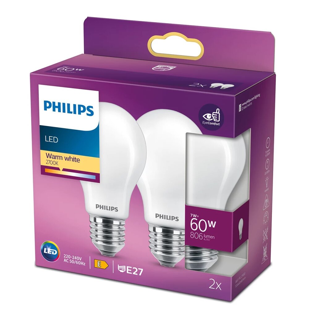 Philips 2x LED E27 7 Wat 2700 Kelwinów 806 Lumenów main product photo