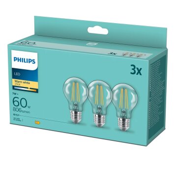 Philips 3x Set LED E27 7 Wat 2700 Kelwinów 806 Lumenów
