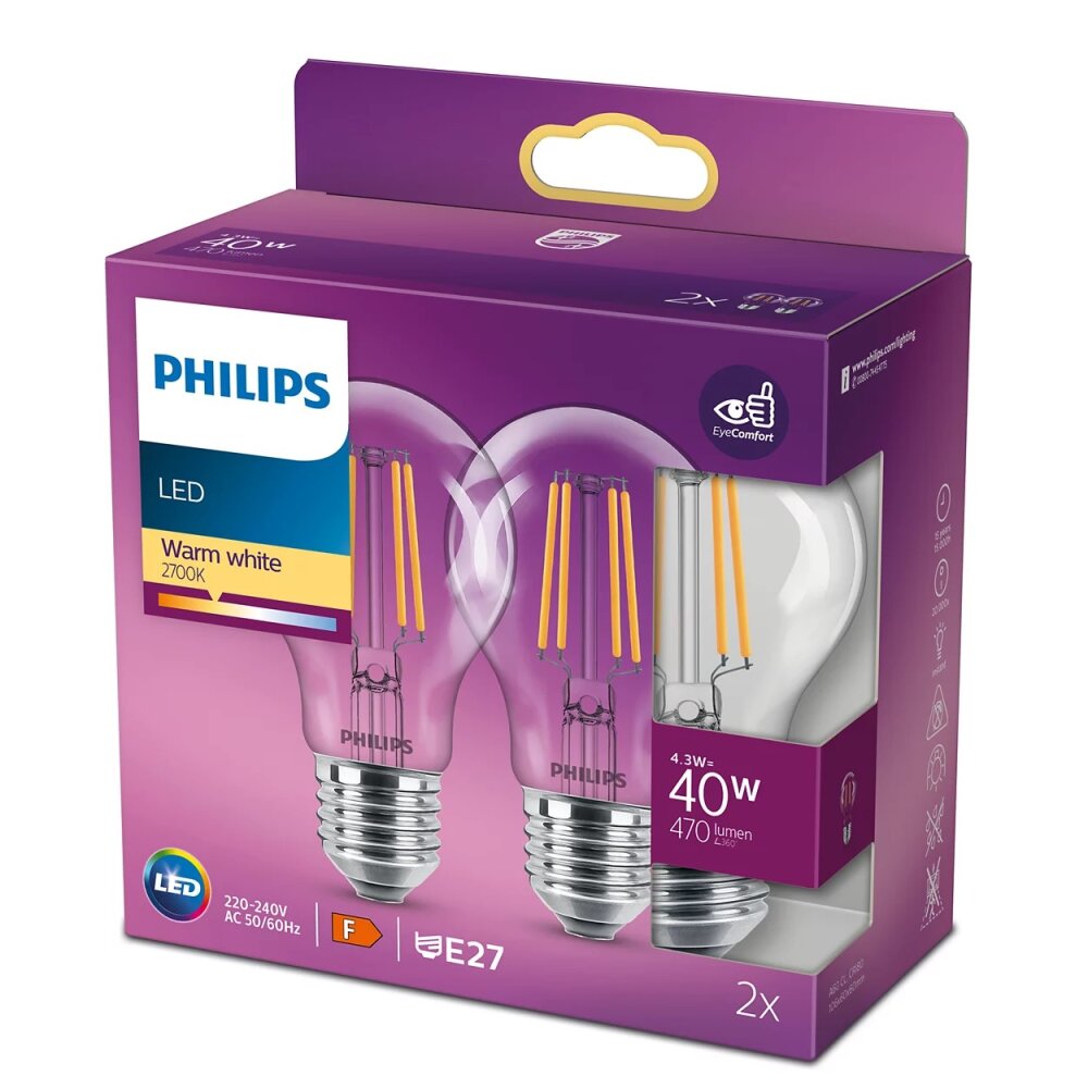 Philips 2x LED E27 4,3 Wat 2700 Kelwinów 470 Lumenów main product photo
