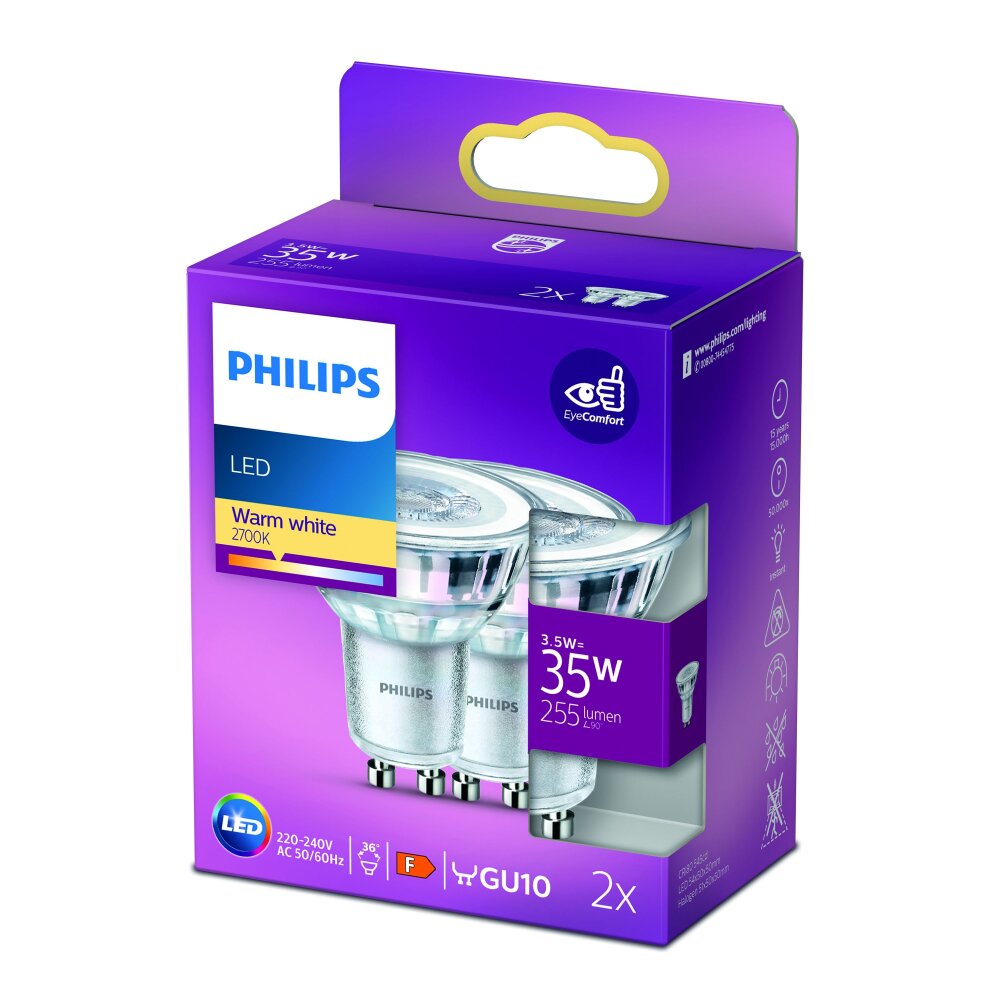 Philips 2x LED GU10 3,5 Wat 2700 Kelwinów 255 Lumenów main product photo