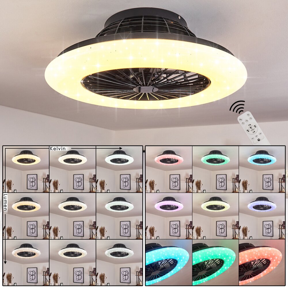 Pireaus wentylator sufitowy LED Czarny, 1-punktowy, Zdalne sterowanie, Zmieniacz kolorów main product photo
