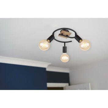 Globo MARTHA Lampa Sufitowa jasne drewno, czarny, 3-punktowe