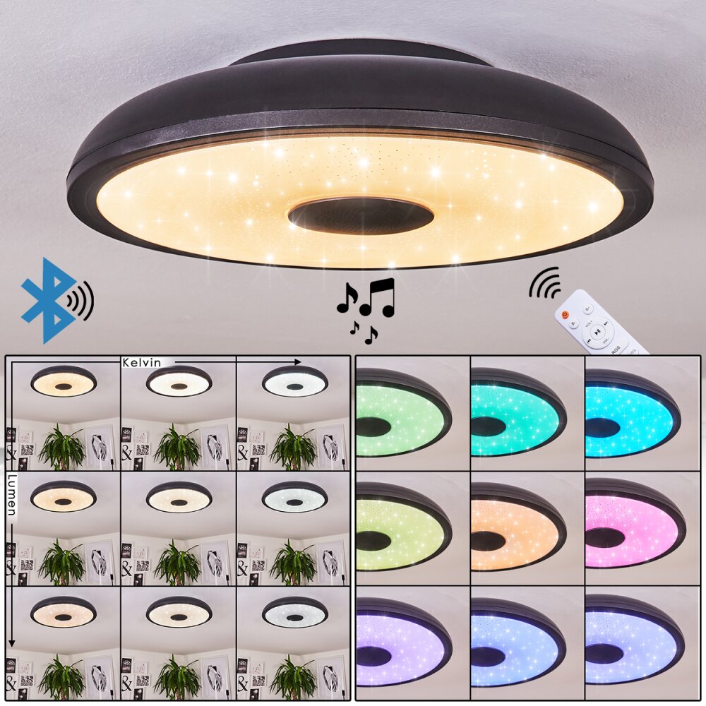 Vully Lampa Sufitowa LED Czarny, 1-punktowy, Zdalne sterowanie, Zmieniacz kolorów main product photo