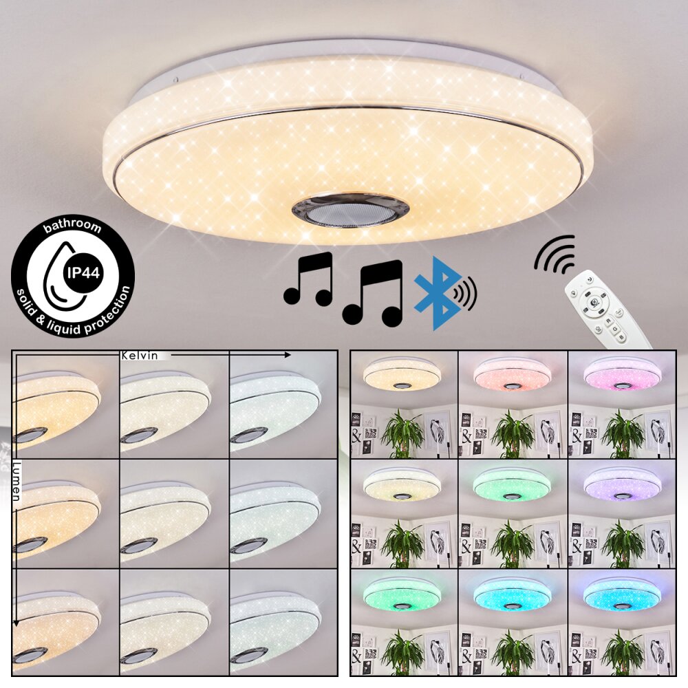 Cham Lampa Sufitowa LED Chrom, Biały, 2-punktowe, Zdalne sterowanie, Zmieniacz kolorów main product photo