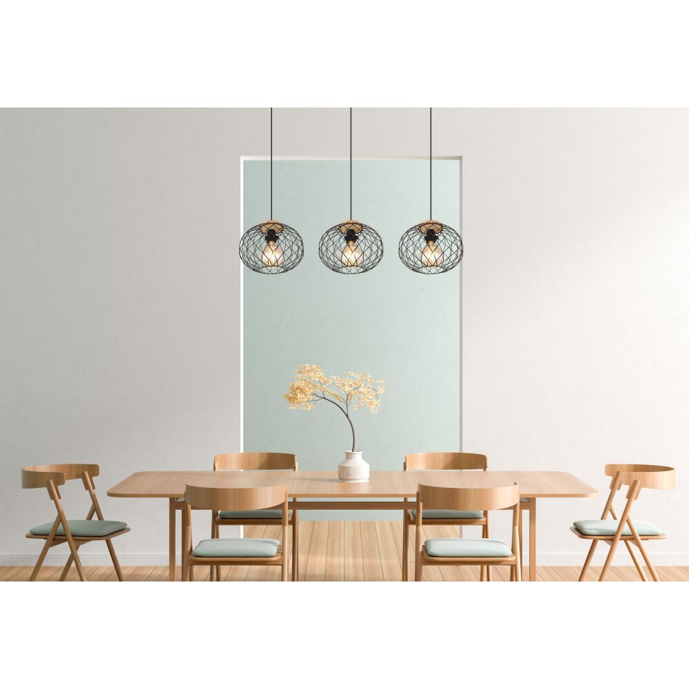 Globo LACKY Lampa Wisząca Jasne drewno, Czarny, 3-punktowe main product photo