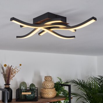 Odda Lampa Sufitowa LED Wygląd drewna, Czarny, 4-punktowe