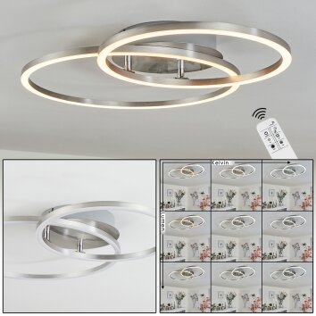 Ovasta Lampa Sufitowa LED Nikiel matowy, 1-punktowy, Zdalne sterowanie