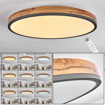 Salmi Lampa Sufitowa LED Antracytowy, Brązowy, Wygląd drewna, Czarny, 1-punktowy, Zdalne sterowanie
