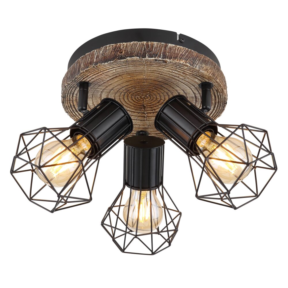 Gobo PRISKA Lampa Sufitowa Wygląd drewna, Czarny, 3-punktowe main product photo