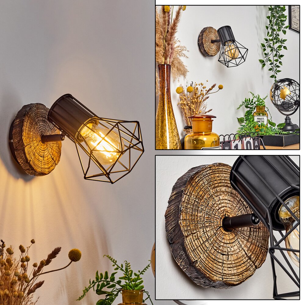Bardhaman Lampa ścienna Jasne drewno, Wygląd drewna, Czarny, 1-punktowy main product photo
