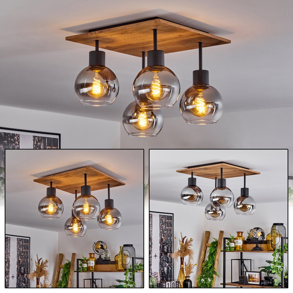 Vouhet Lampa Sufitowa Brązowy, Wygląd drewna, Czarny, 4-punktowe main product photo