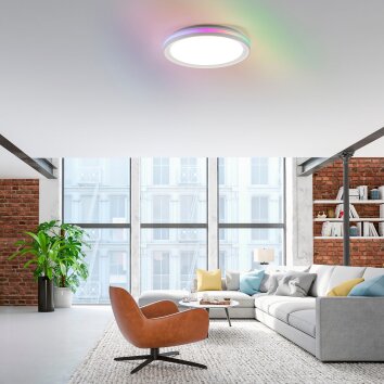 Leuchten-Direkt RIBBON Lampa Sufitowa LED Biały, 2-punktowe, Zdalne sterowanie, Zmieniacz kolorów