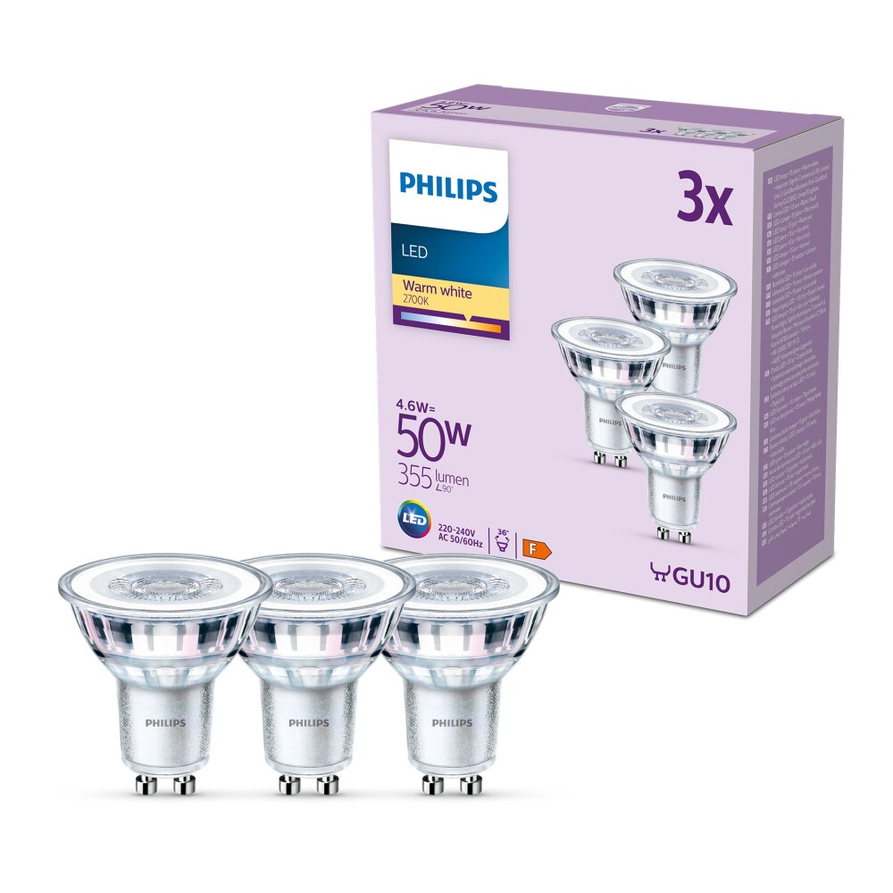 Philips Classic Zestaw 3 lamp LED GU10 4,6 W 2700 kelwin 355 lumenówów main product photo