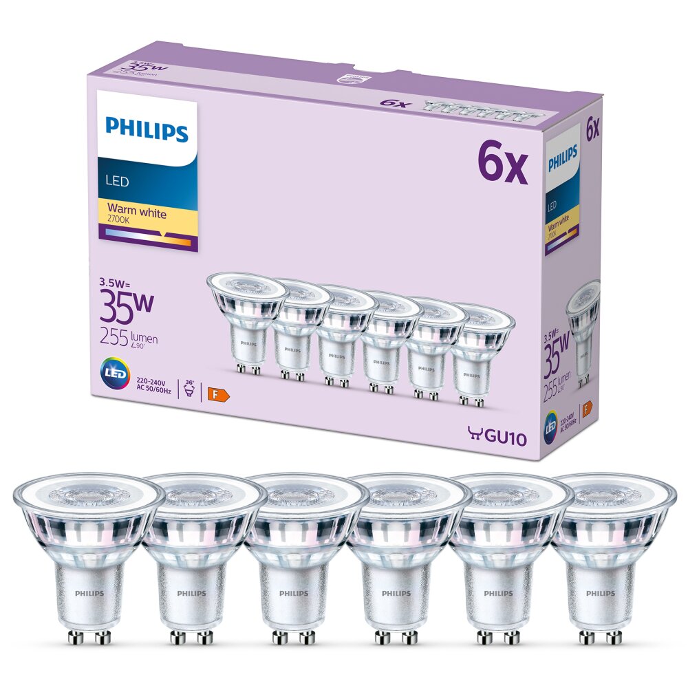 Philips Classic Zestaw 6 lamp LED GU10 3,5 W 2700 kelwin 255 lumenówów main product photo