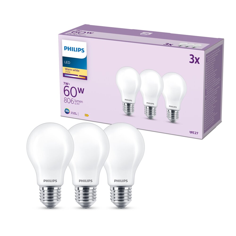 Philips Classic Zestaw 3 lamp LED E27 7 W 2700 kelwin 806 lumenówów main product photo