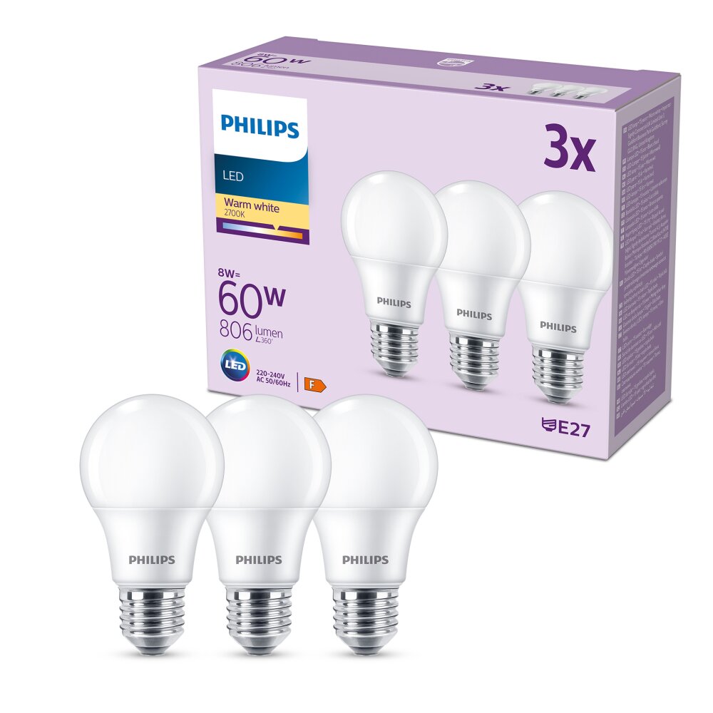 Philips Classic Zestaw 3 lamp LED E27 8 W 2700 kelwin 806 lumenówów main product photo