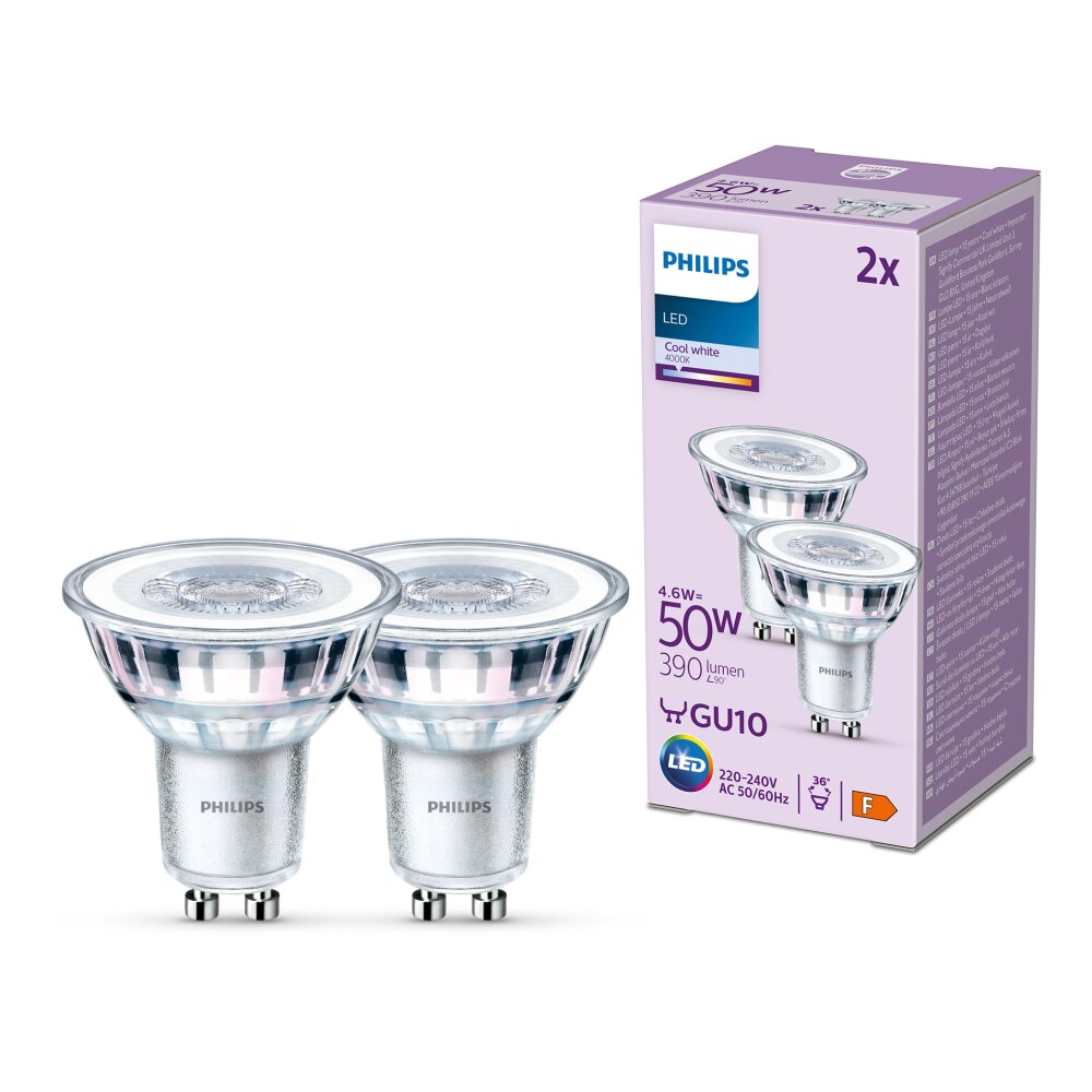Philips Classic Zestaw 2 lamp LED GU10 4,6 W 4000 kelwin 390 lumenówów main product photo