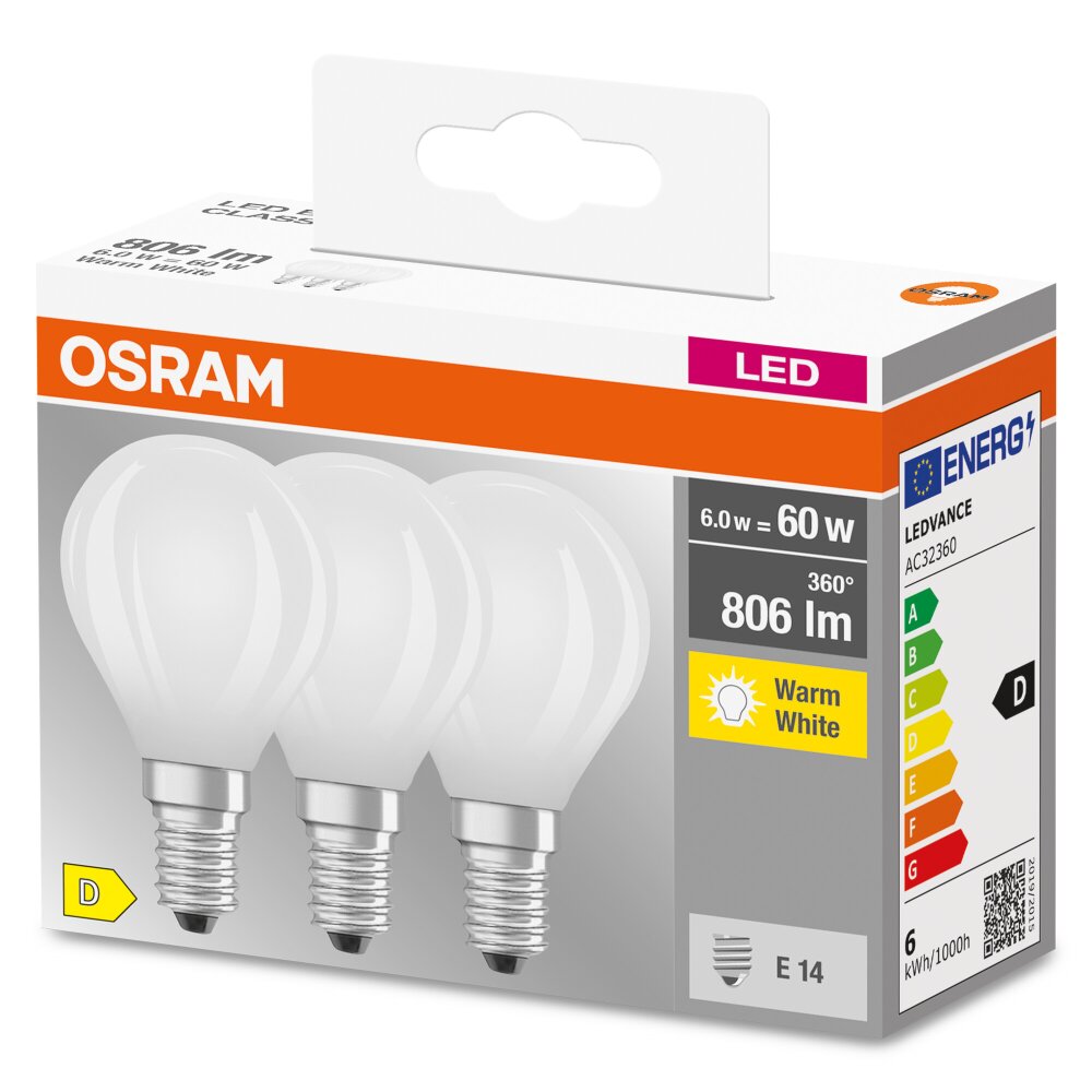 OSRAM CLASSIC P Zestaw 3 lamp LED E14 5,5 W 2700 kelwin 806 lumenówów main product photo