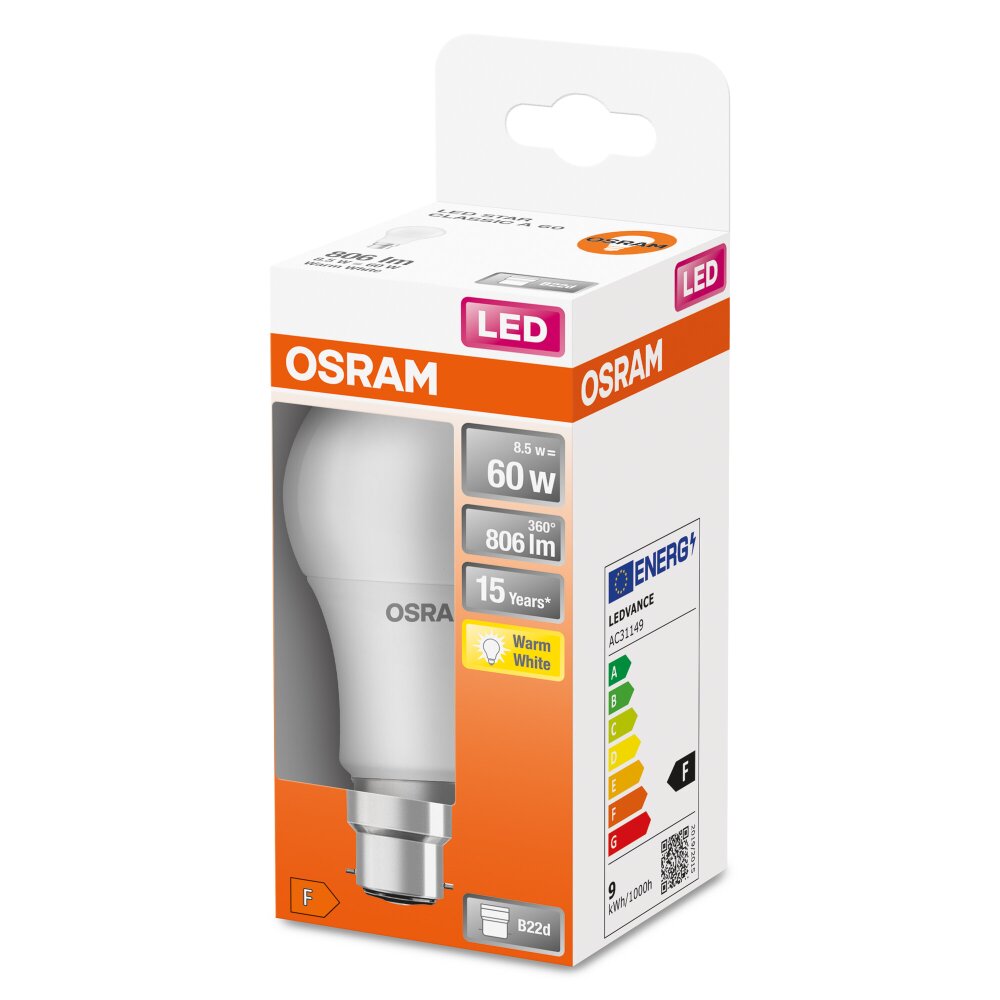 OSRAM LED STAR B22d 8,5 W 2700 kelwin 806 lumenówów main product photo