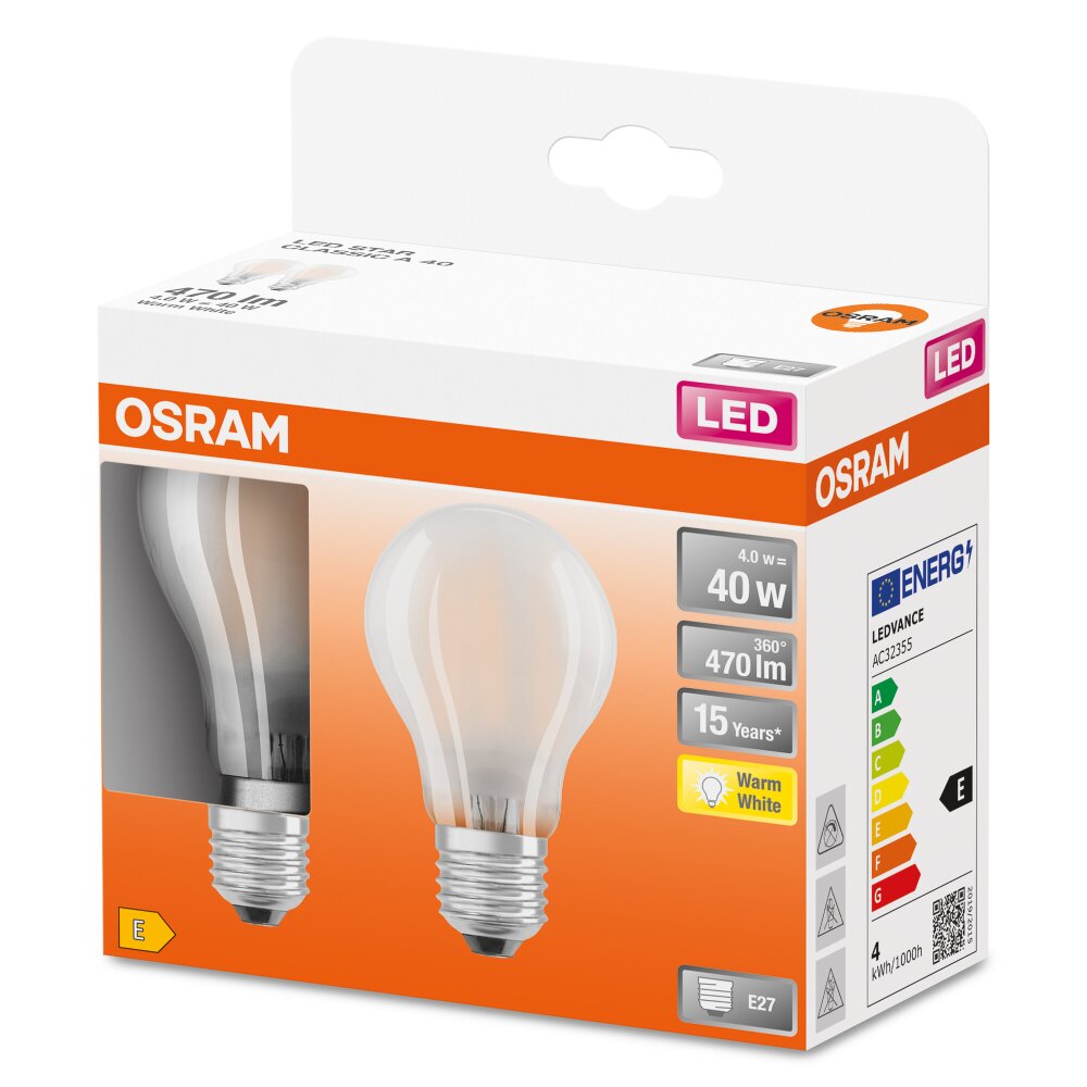 OSRAM LED Retrofit Zestaw 2 lamp E27 4 W 2700 kelwin 470 lumenów main product photo