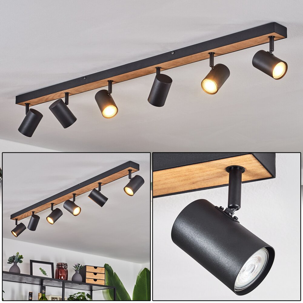 Javel Lampa Sufitowa Brązowy, Wygląd drewna, Czarny, 6-punktowe main product photo