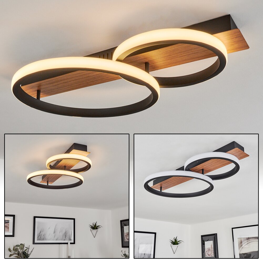 Canhestros Lampa Sufitowa LED Wygląd drewna, Czarny, 1-punktowy main product photo