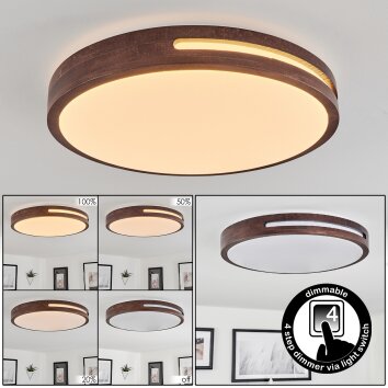 Tikkala Lampa Sufitowa LED ciemne drewno, biały, 1-punktowy