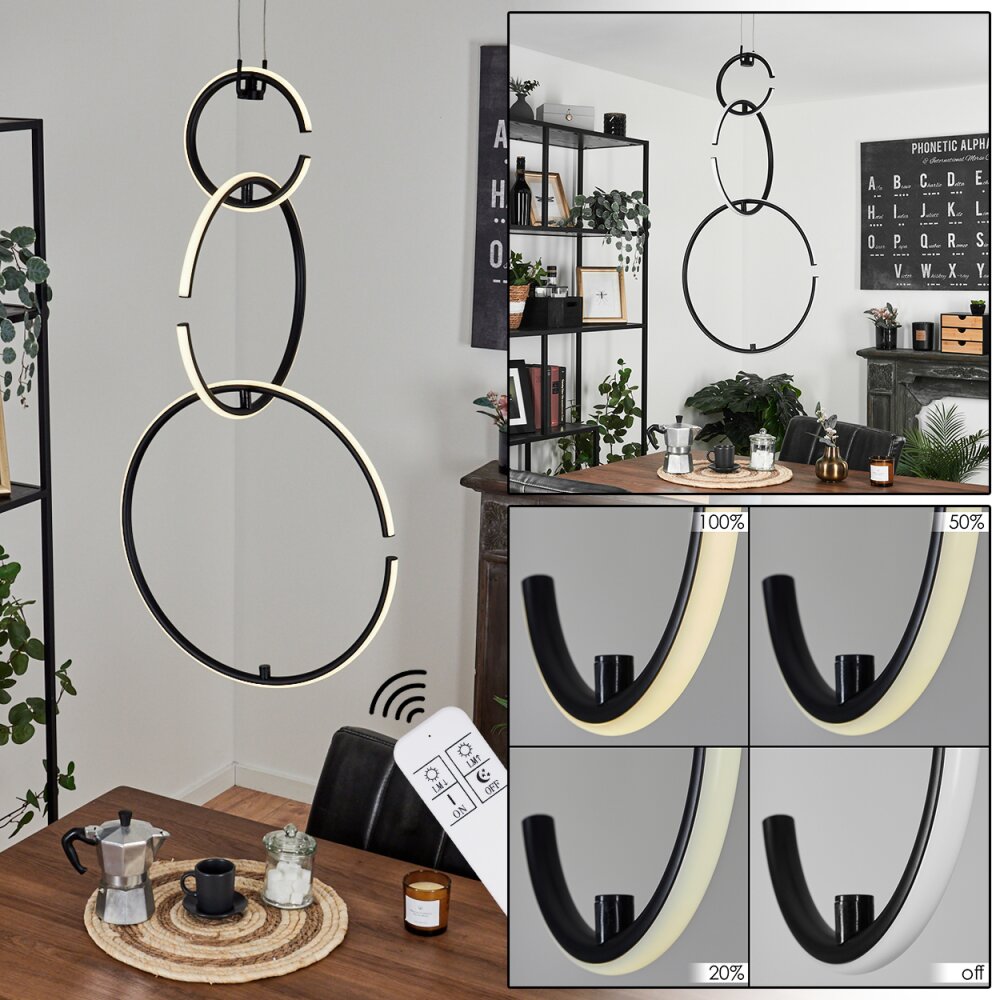 Chlak Lampa Wisząca LED Czarny, 3-punktowe, Zdalne sterowanie main product photo