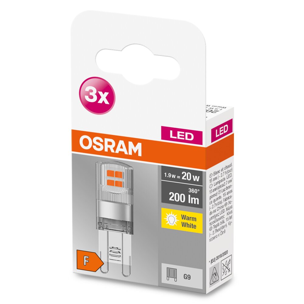OSRAM LED BASE PIN Zestaw 3 żarówek G9 1,9 W 2700 kelwin 200 lumenówów main product photo