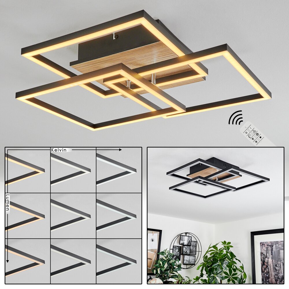 Oberegg Lampa Sufitowa LED Wygląd drewna, Czarny, 1-punktowy, Zdalne sterowanie main product photo
