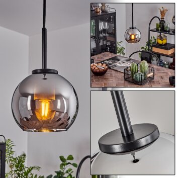 Koyoto Lampa Wisząca Szkło 15 cm Stal nierdzewna, Czarny, 1-punktowy