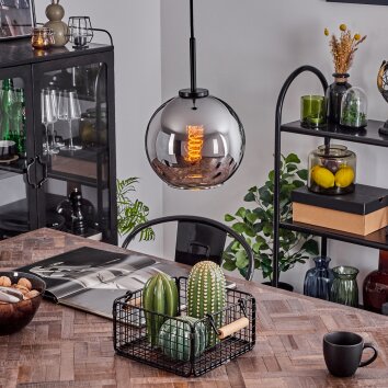 Koyoto Lampa Wisząca Szkło 20 cm Kolor stali nierdzewnej, czarny, 1-punktowy