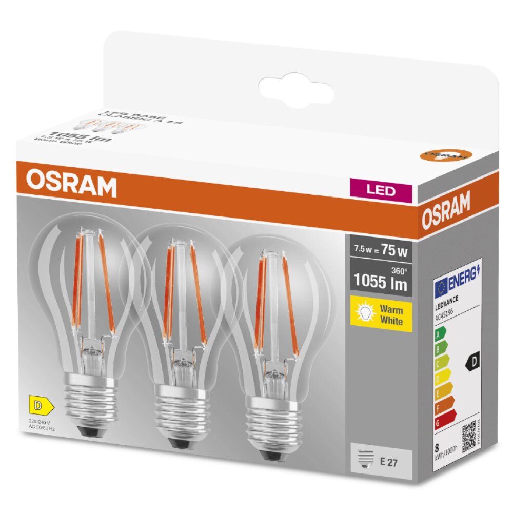OSRAM Zestaw 3 lamp LED E27 7,5 W 2700 kelwin 1055 lumenówów main product photo