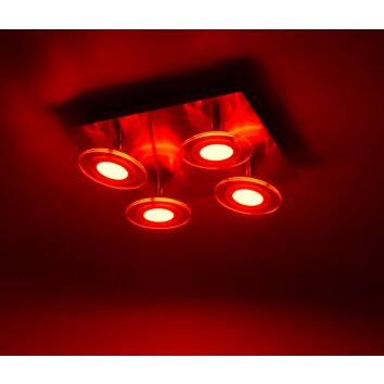 Leuchten Direkt LOLA-MIKE Lampa Sufitowa LED Stal nierdzewna, 4-punktowe, Zdalne sterowanie, Zmieniacz kolorów