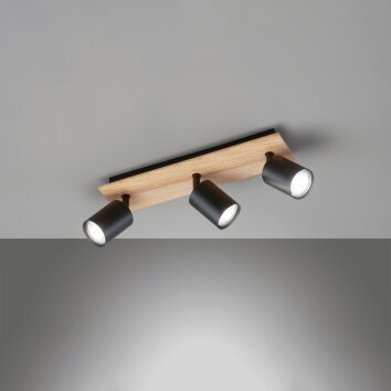 Fischer & Honsel Holton Lampa Sufitowa LED Wygląd drewna, Czarny, 3-punktowe