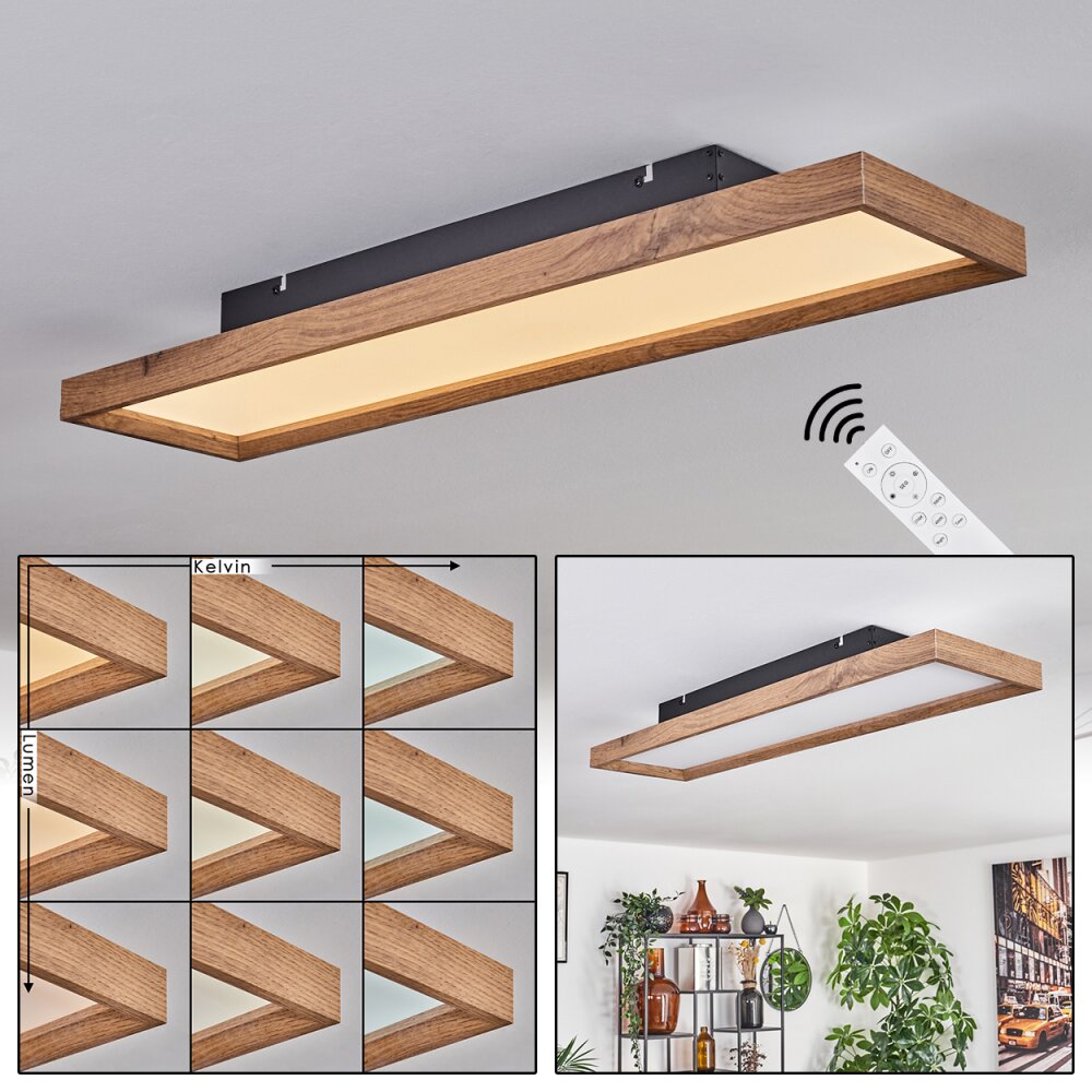 Longvic Lampa Sufitowa LED Brązowy, Wygląd drewna, Czarny, 1-punktowy, Zdalne sterowanie main product photo