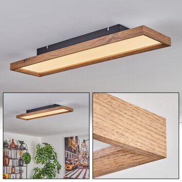 Longvic Lampa Sufitowa LED Brązowy, Wygląd drewna, Czarny, 1-punktowy