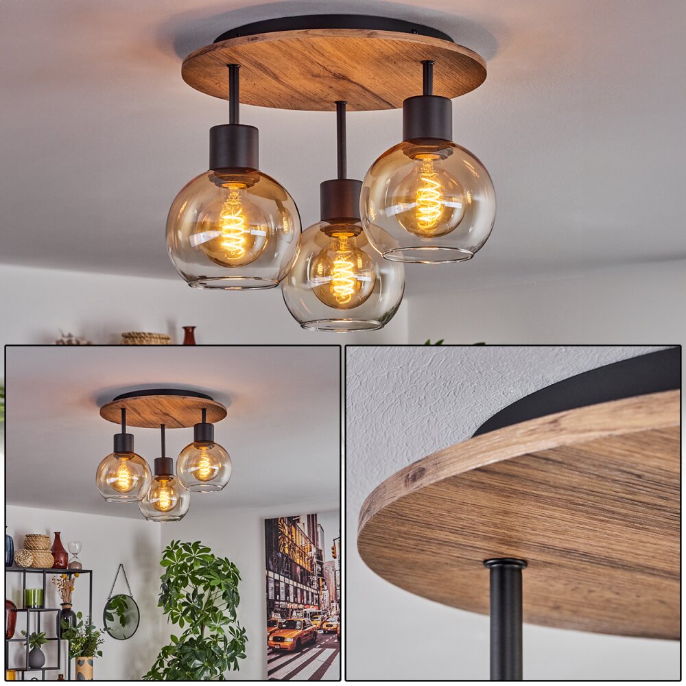 Vouhet Lampa Sufitowa Brązowy, Wygląd drewna, Czarny, 3-punktowe main product photo
