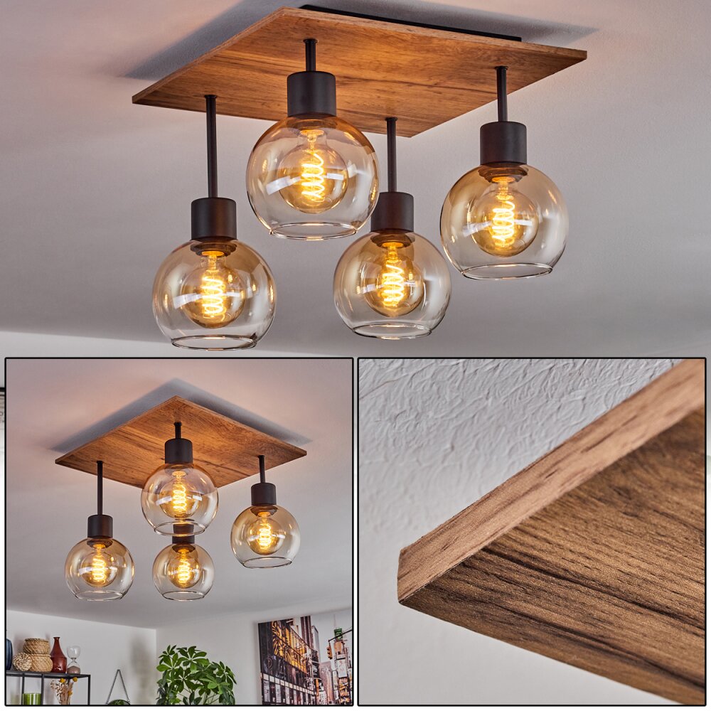 Vouhet Lampa Sufitowa Brązowy, Wygląd drewna, Czarny, 4-punktowe main product photo